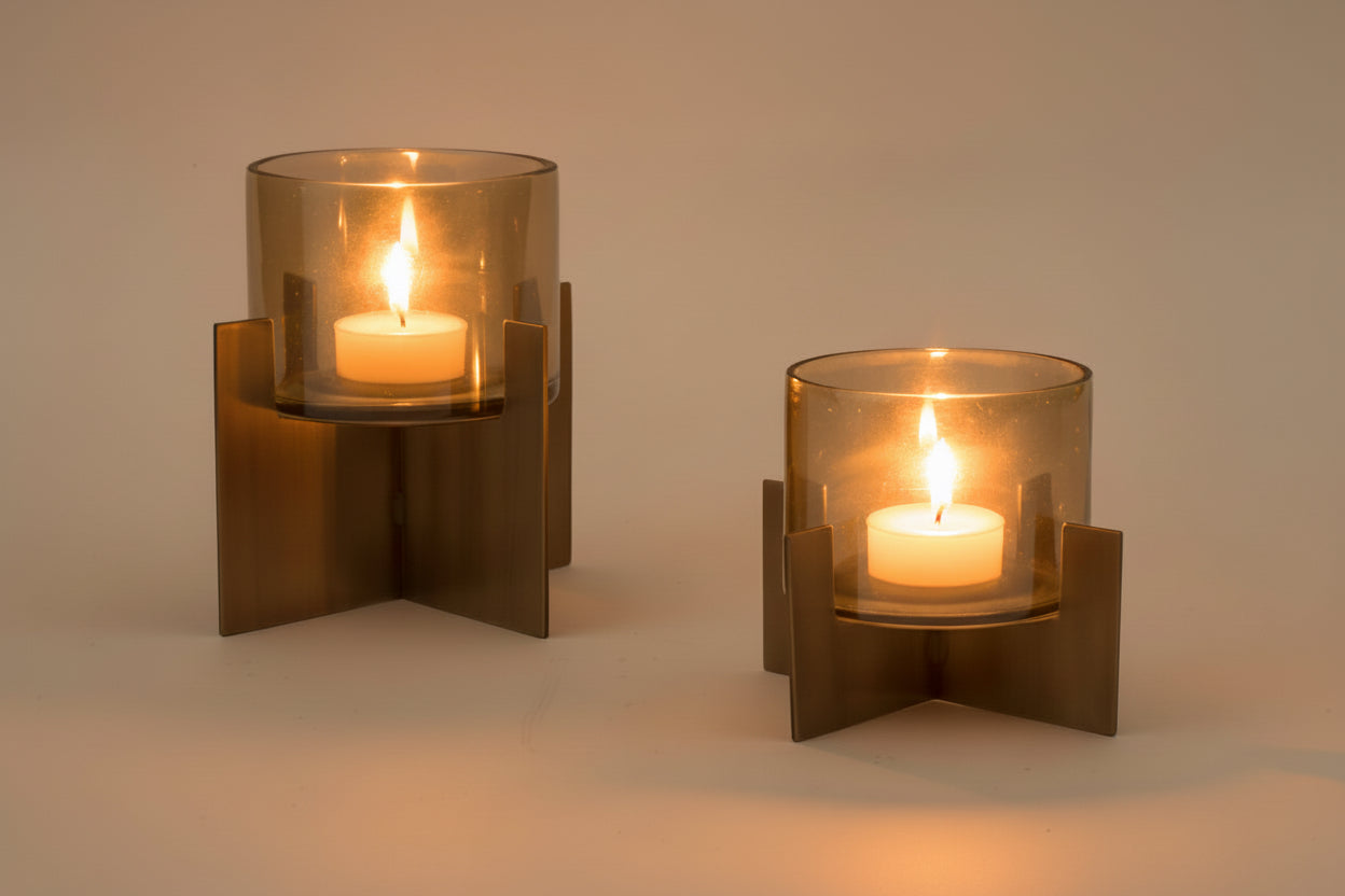 Tarali Cross Base Candle/T-light Holder – Set of 2