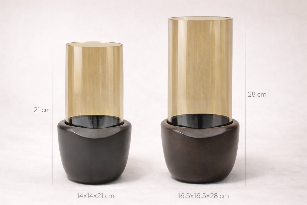 Aranya Wood Nest Glow Hurricane – Set of 2
