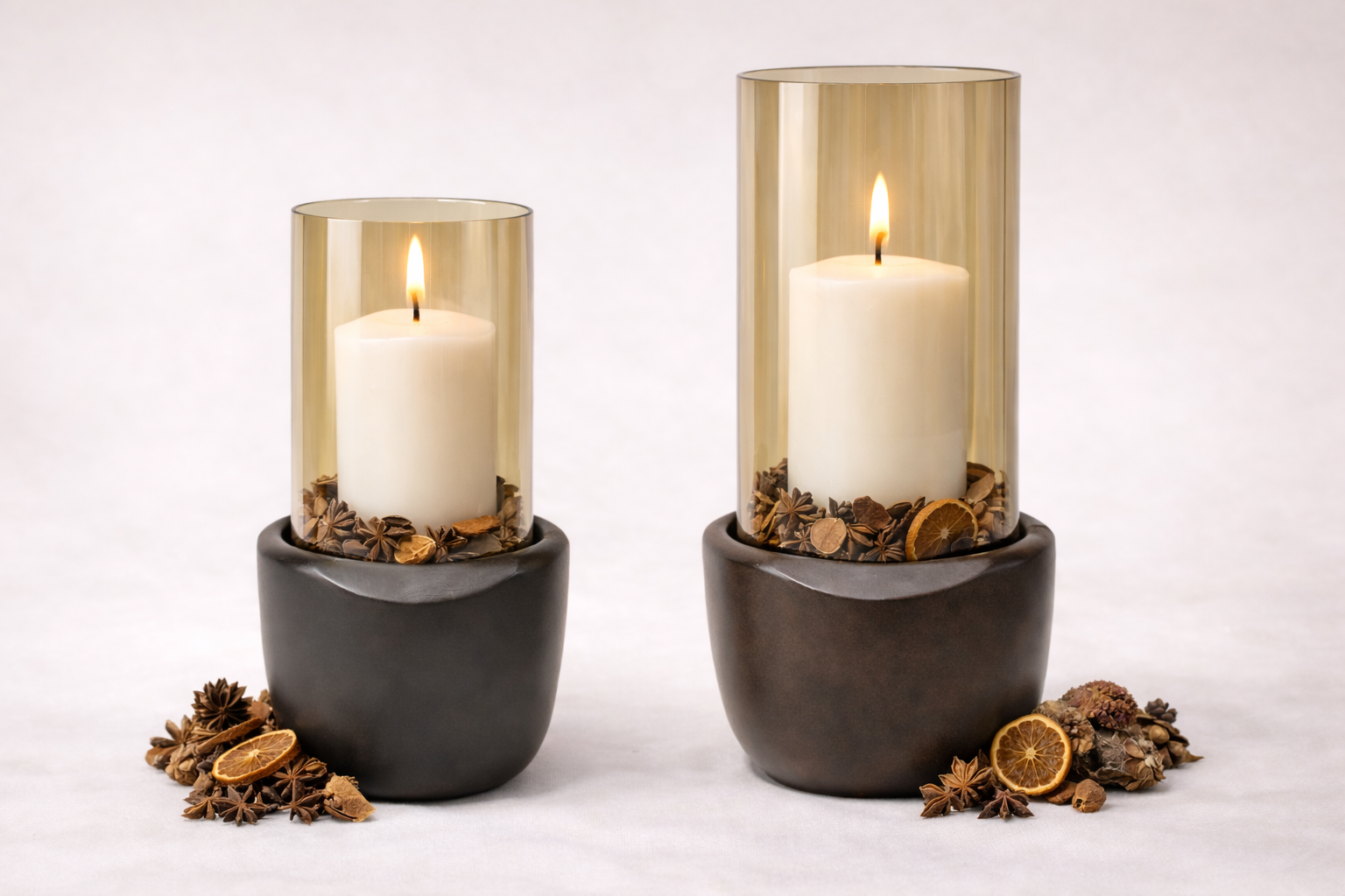 Aranya Wood Nest Glow Hurricane – Set of 2